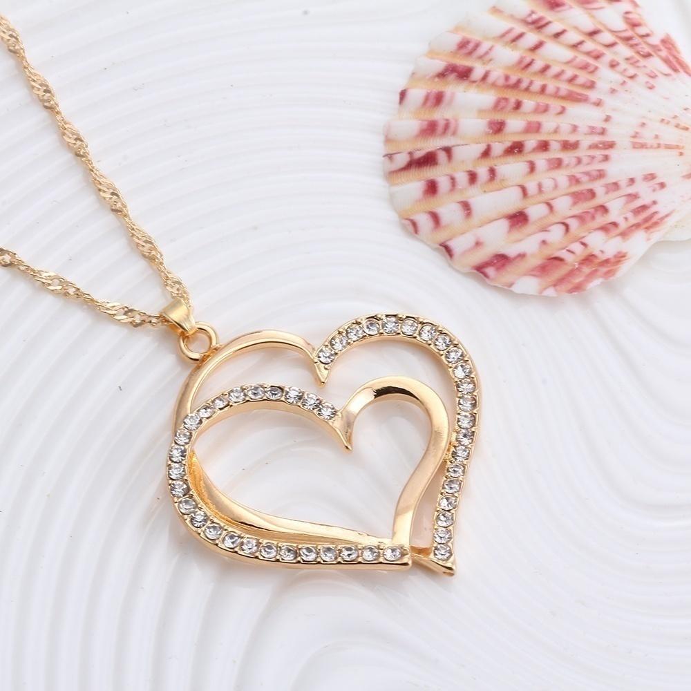 European And American Fashion Jewelry Set Wedding Dinner Wedding Accessories Double Love Peach Heart Earring Necklace
