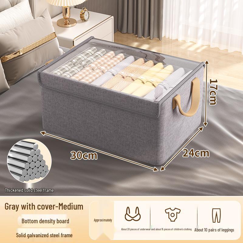Caja de Almacenamiento para Ropa de Tejido Catiónico con Tapa y Marco de Acero
