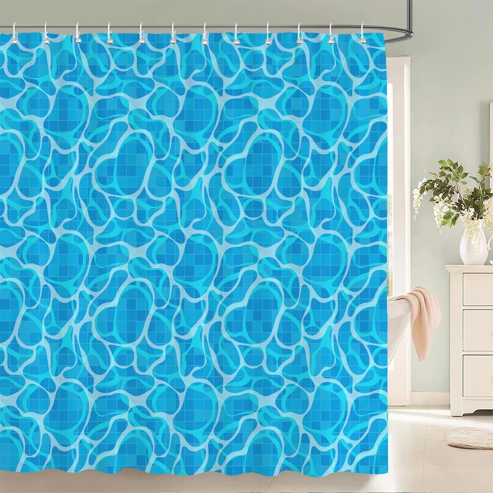 1 pc Blue minimalist art water ripple printing polyester material shower curtain waterproof fabric, bathroom partition curtain