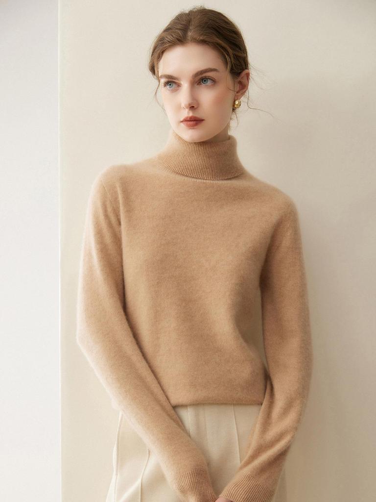 Women's 100% Pure Cashmere High Neck Pullover Sweater, Short and Loose, Versatile Warm Knitwear for Autumn/Winter.