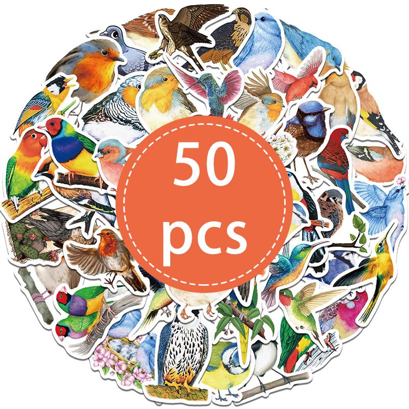 

50PCS Watercolor Bird Stickers Aesthetic Nature Wildlife Stickers Cute Cartoon Birds Decal for Water Bottle Luggage Scrapbooking