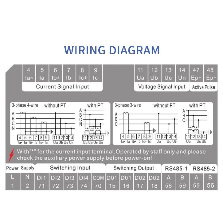 TOMZN 3 Phase 4 Wire System Multi-functional Meter Phase Voltage Line Voltage Current Active/Reactive Power PF RS485 Password