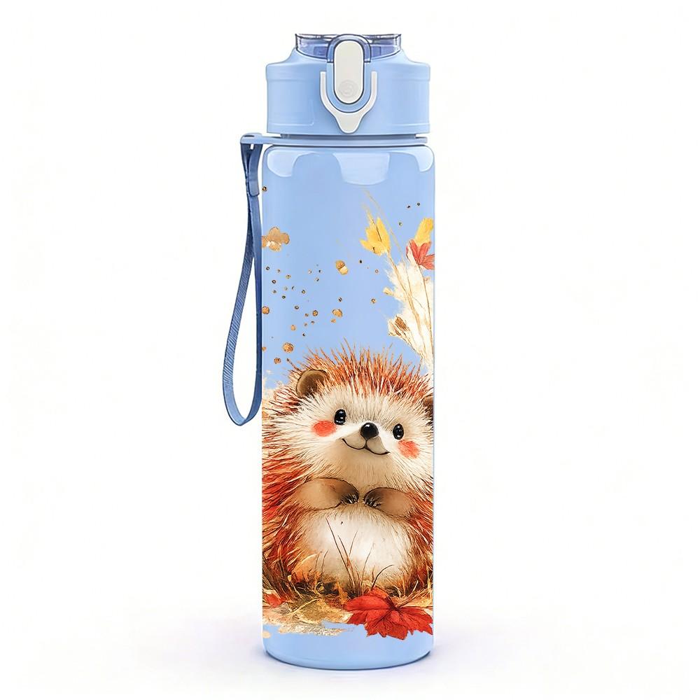 1PC Autumn Fur Baby Fox Pattern 750ml Color Plastic Sports Water Bottle Leakproof Flip Straw Lid Suitable for Sports Office Home Use
