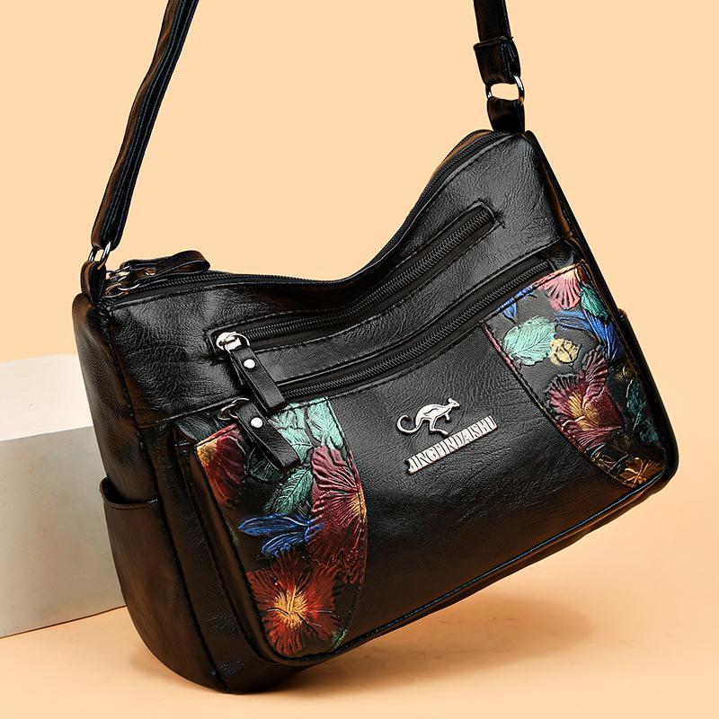 Middle-Aged Women's Large Capacity Bag Soft Leather Shoulder Crossbody Bag for Mom