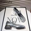 Design Silvery Glitter Women Mary Jane Shoes Casual Thick Heel  Spring Autumn Fashion Wedding Dancing Party Shoes
