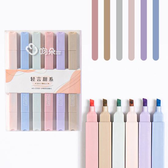 6ks zvýrazňovač pero Makaronová barva Hladké psaní Měkký hrot Estetický roztomilý dvojitý umělecký popisovač do školy
