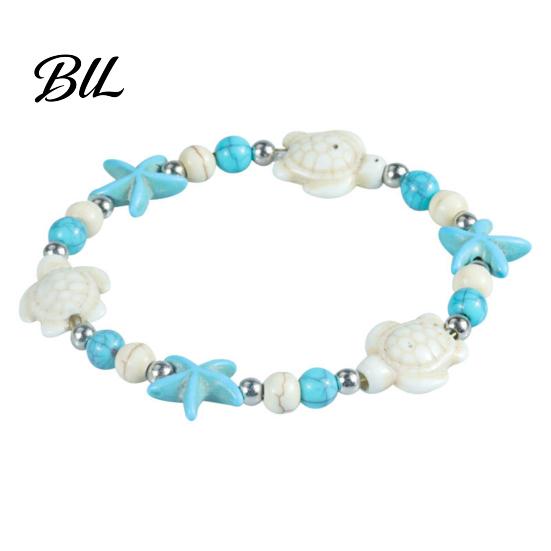 Cute Starfish Shell Bracelet Summer Beach Bracelet, Bohemian Sea Turtle Braided Handmade Woven Flexible Rope for Travel String Wristband, Adjustable
