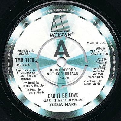 7-Zoll-Single TEENA MARIE - Can It Be Love TMG1178PROMO Motown 1980 UK Soul/Funk Gebraucht