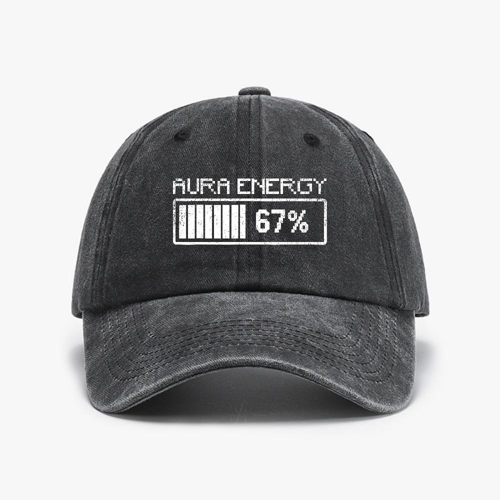 Aura Energy At 67 Funny Six Seven Meme Gen Alpha Slang hat for Unisex Women Adjustable Washed Cowboy Baseball Cap