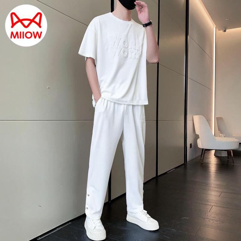 MiiOW Men s Casual Short Sleeve T-Shirt & Sports Pants Set 2XL