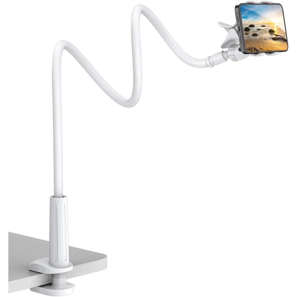 

Гибкий держатель для телефона на гибкой ножке, вращающийся на 360 градусов, подставка для мобильного телефона с длинными кронштейнами для iPhone, Xiaomi и Samsung. белый