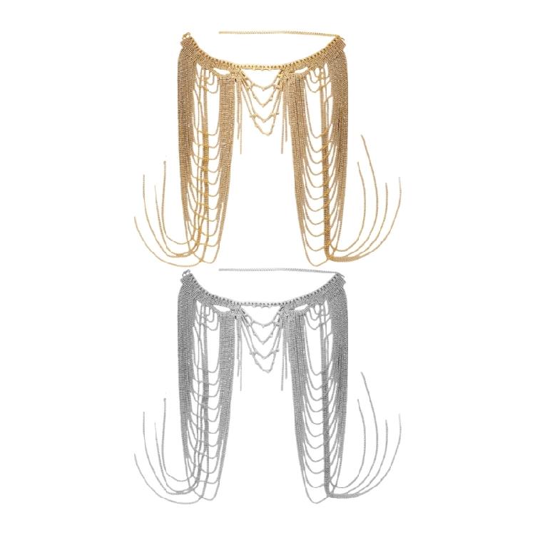 Sturdy Rhinestones Body Chain With Adjustable Closure Layered Fringe Body Jewelry For Dance Event And Red Carpets