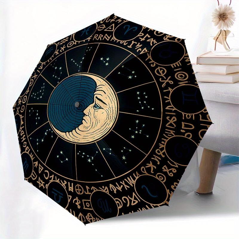 Celestial Moon Phase Astrology Chart Wall ArtUmbrella, Portable 3-Fold Compact Umbrella for Men & Women Gift