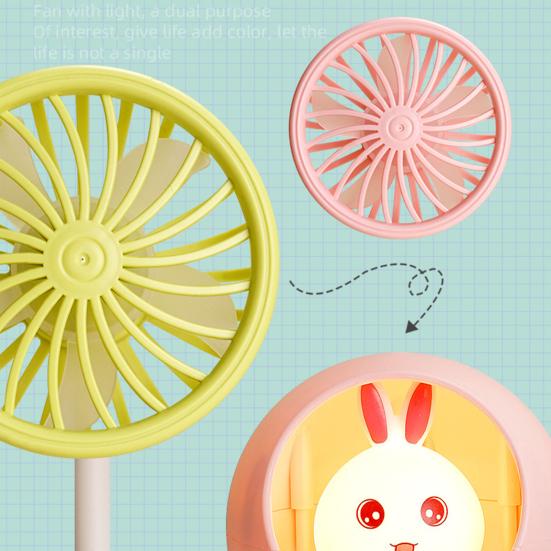 Desk Lamp Small Fan with Adjustable Bendable Pole Stable Base Quiet Motor Cartoon Chick Rabbit Design Dorm Room Fan Light