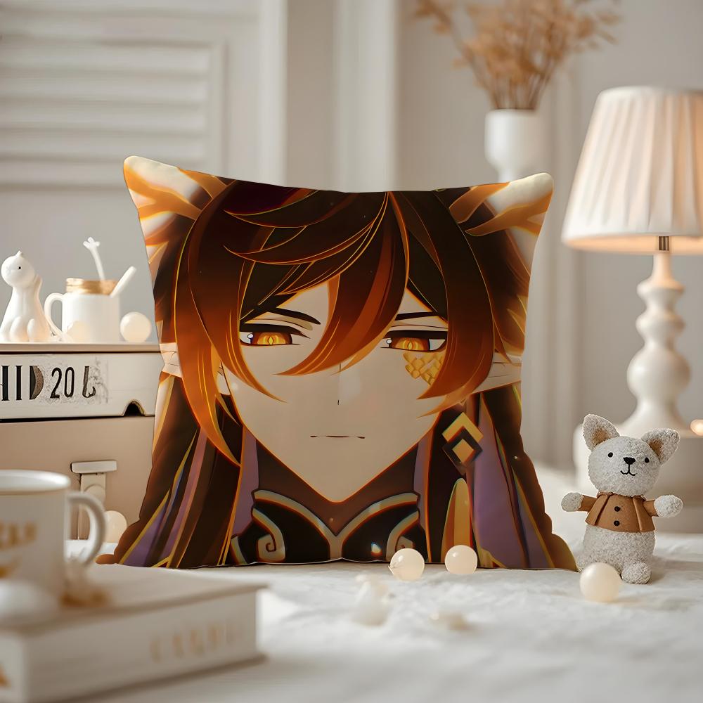 Handsome Cartoon Zhongli Cushion Cover Pattern Printed Pillowcase For Living Room Sofa Cushion Cover & Bedroom Decor 12x12Inch