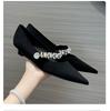 2025 New Fashionable and Versatile Solid Color Pointed Toe Women's Single Shoes with Rhinestone Decoration Slip-on Women's Shoes