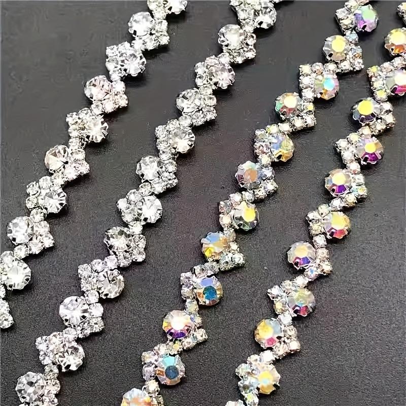 1 Yard S-shaped Glass Rhinestone Chain, 0.9cm Wide, AB Color, for Headbands, Hair Accessories, Dresses & Bridal Jewelry
