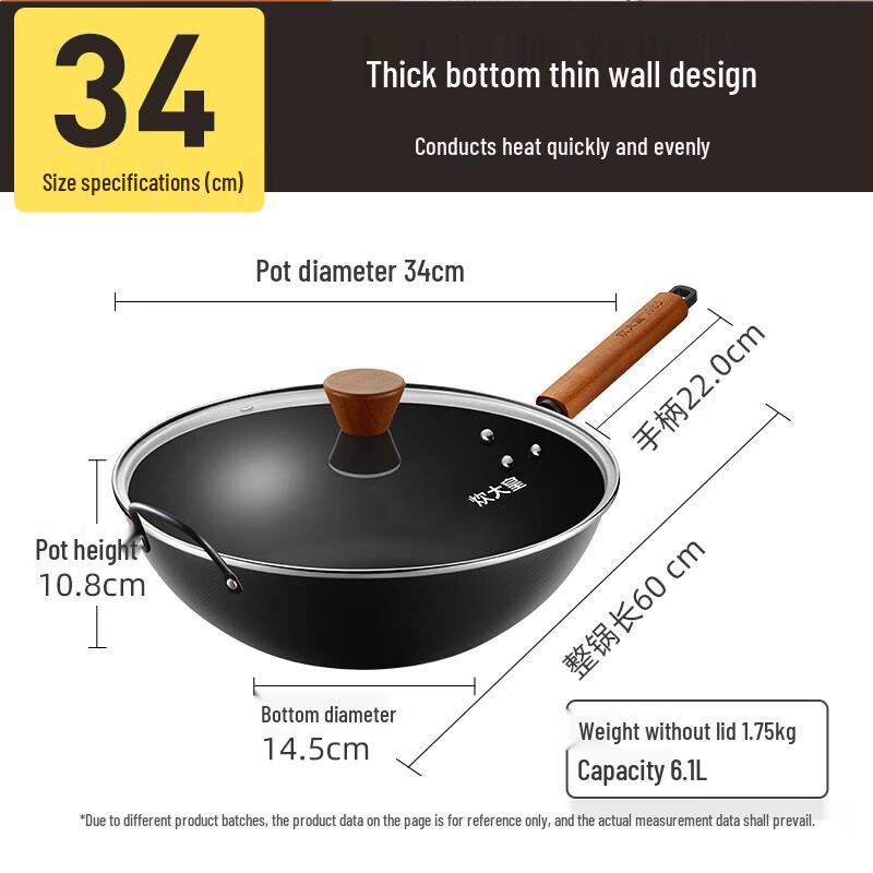 Chui Da Huang Sapele Gusseisen Wok 34cm