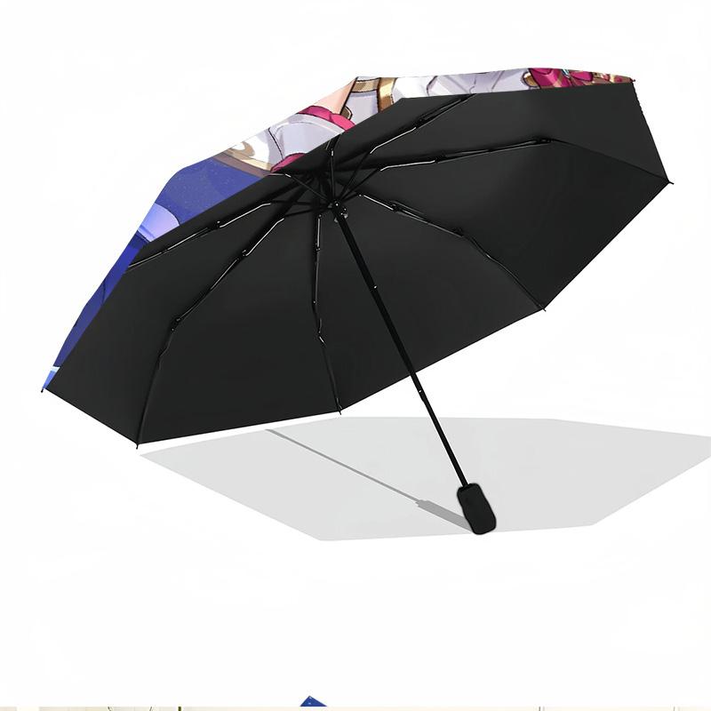 Genshin Impact Print Automatic Open Close Umbrella, Portable Foldable Umbrella, for Outdoor Commute Camping Trip, Ideal Birthday Gift