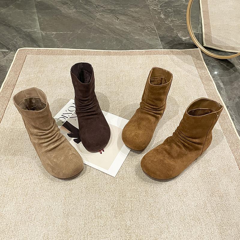 Wasteland Wind Folds Piled Boots Women's 2025 Autumn New Fashionable Versatile Lightweight Heightening Casual Short Boots Tide