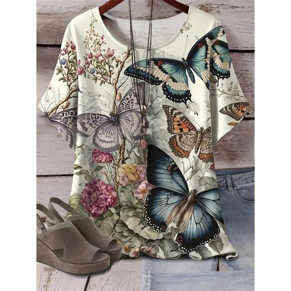 Modisches vielseitiges Damen-Oberteil mit Blumenmuster, lässiges kurzärmeliges T-Shirt für den täglichen Komfort