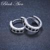 BLACK AWN Exquisite Small Round Hoop Earrings Black Stone Earrings for Women Hoop Earring Jewelry
