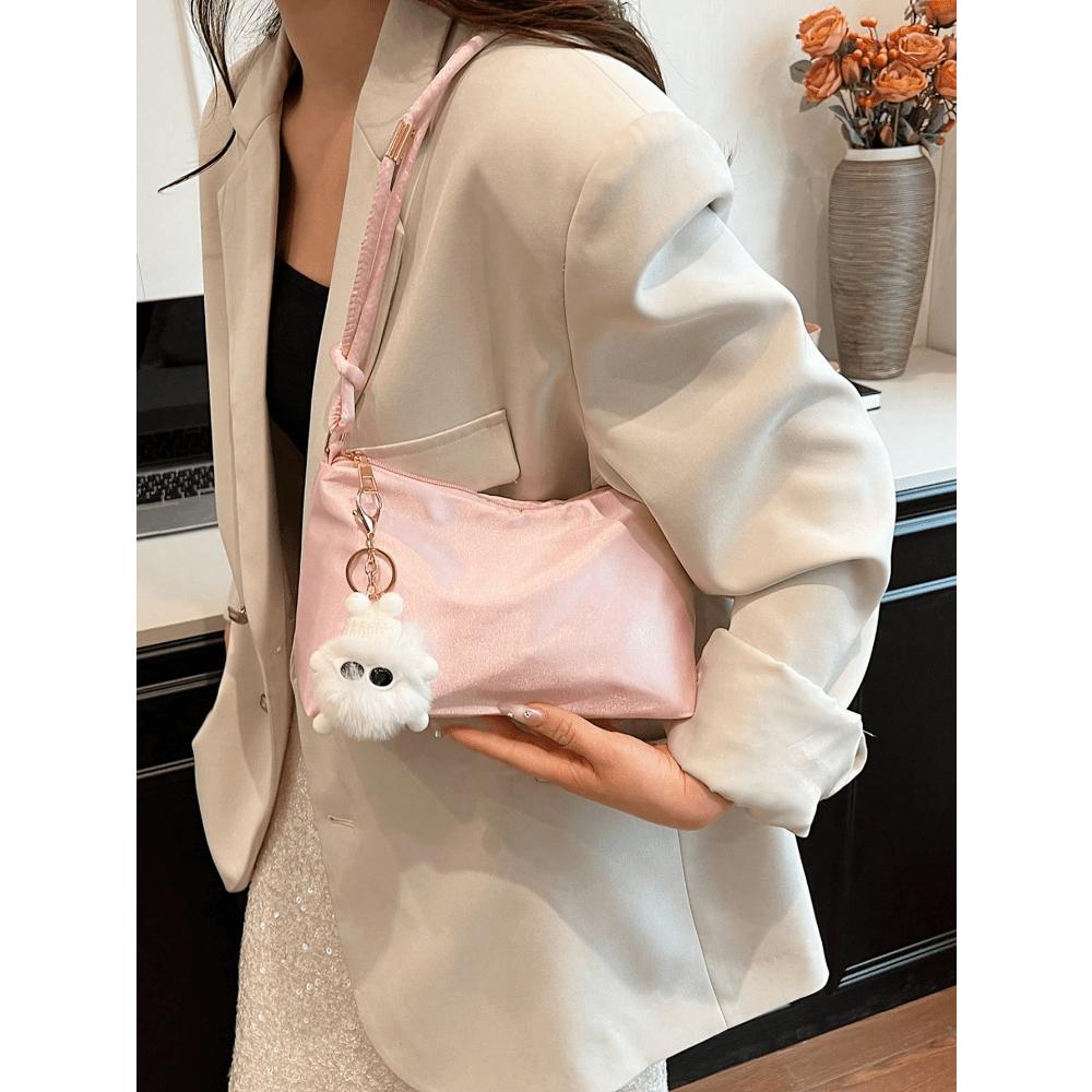 Ladies' Fashionable Simple Summer Shoulder Bag, Solid Color, With Cute Pendant, Women's Casual Daily Handbag