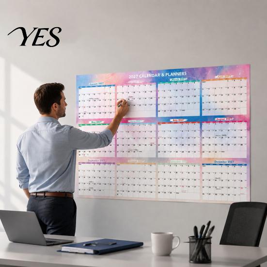 Yearly Planning Sticker Year-round Wall Calendar, Rewritable Erasable Self Adhesive Family Schedule Board Large Planner for And Organization