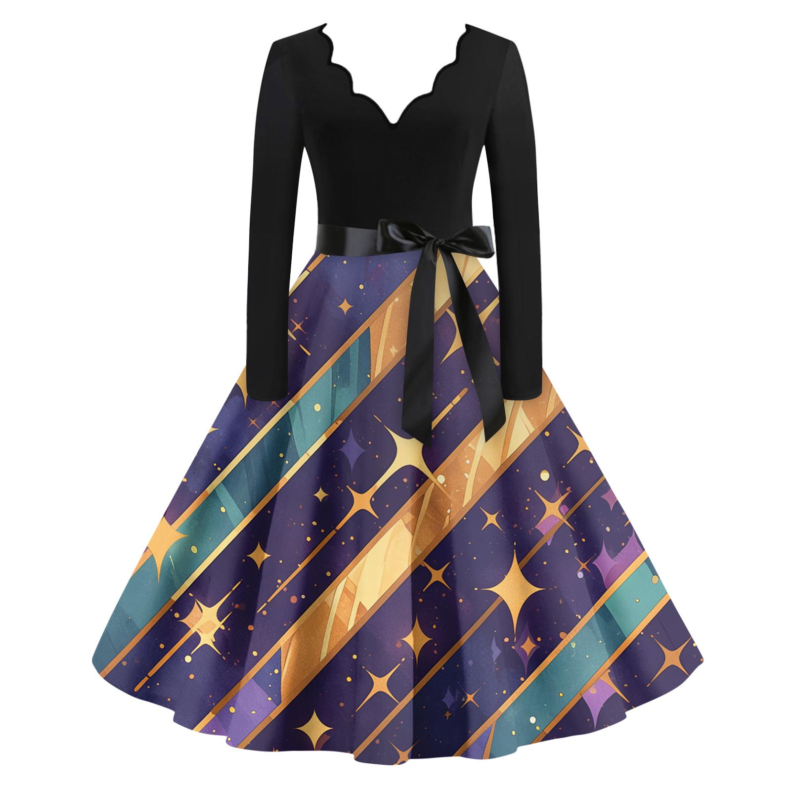 

Женское повседневное модное платье с V-образным вырезом и длинным рукавом с принтом в винтажном стиле XXXXL