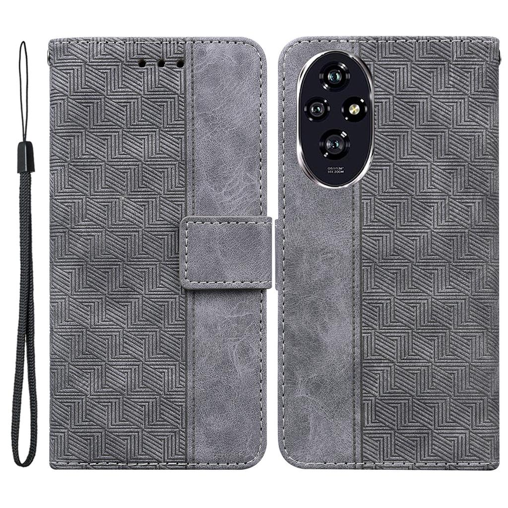 For Honor 200 5G Leather Case Geometry Imprint Wallet Phone Cover with Strap