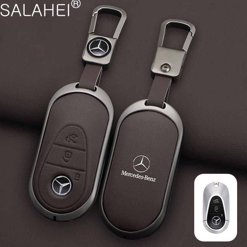 CRX1 Leather Car Key Case Cover Keychain For Mercedes Benz W205 W213 X253 W222 W206 W223 X254 EQE EQS A C E S GLC EQ Series 2015-2026