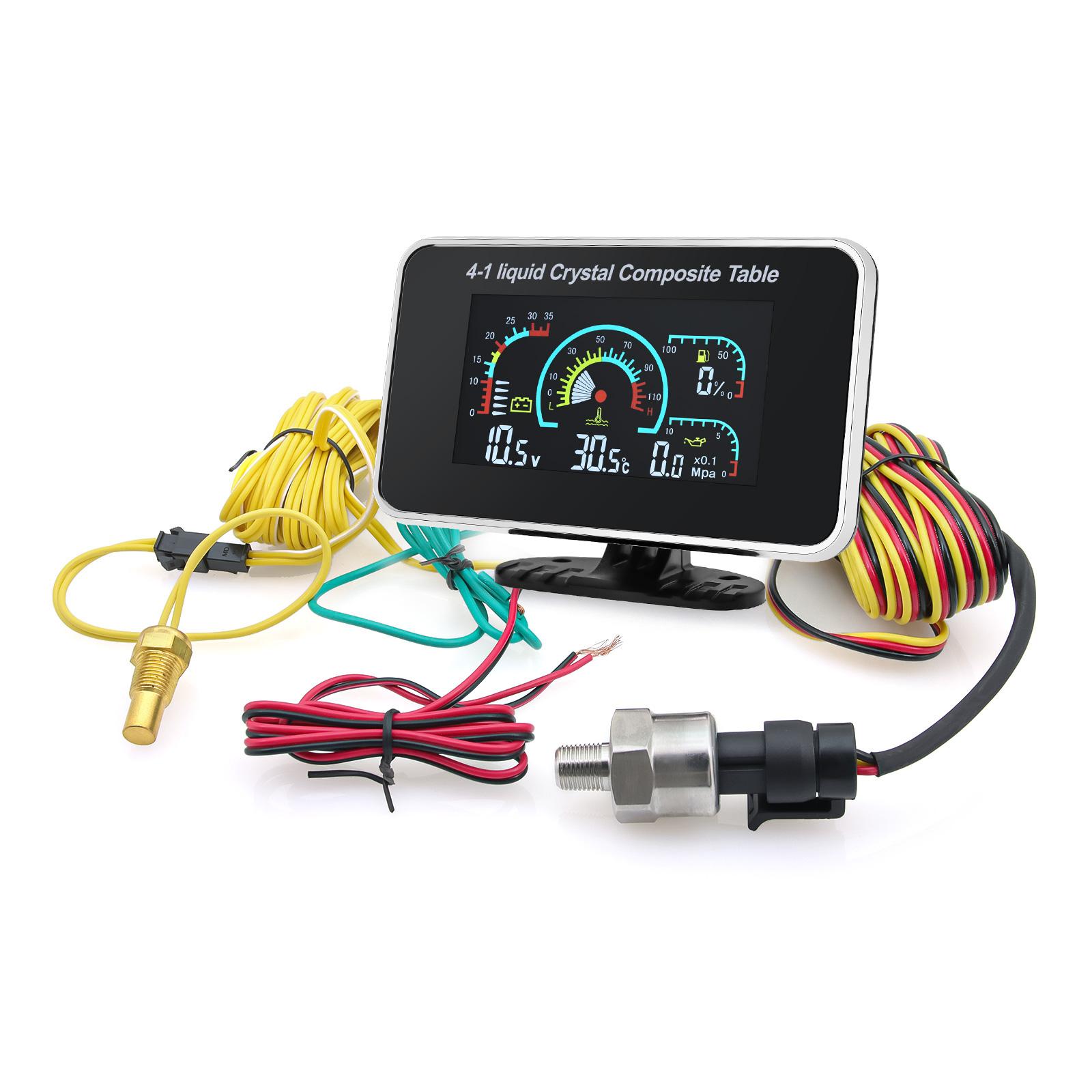 

Digital LCD 4 in 1 Fuel Level Gauge + 0-190 ohm Fuel Level Sensor Water Temperature Oil Pressure Gauge Voltmeter For Car Truck