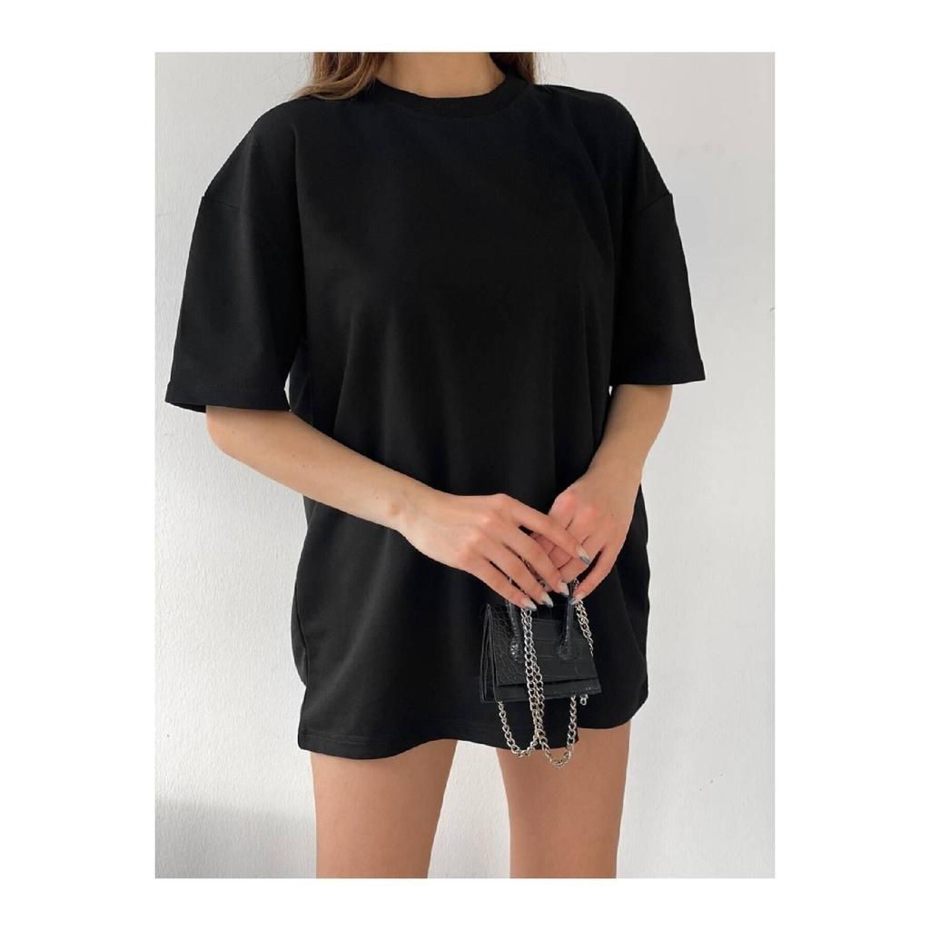 Schwarzes Oversize-Boyfriend-T-Shirt aus Baumwolle für Unisex mit Rundhalsausschnitt