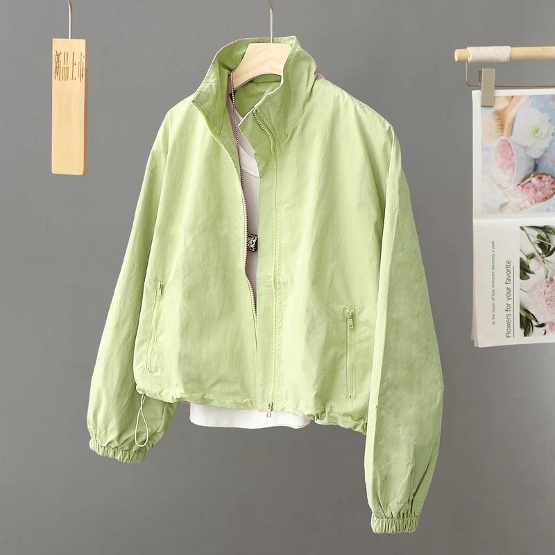 

Spring Autumn Thin Cardigan Jacket Women s 2025 Jackets Zipper Long Sleeve Simple Fashionable Solid High-necked Female Coat Tops 3XL