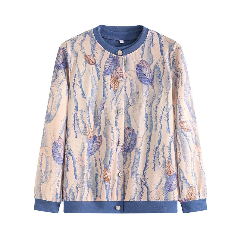 Spring Collection: Printed Knitwear Two-Piece Set - Outerwear & Short-Sleeved Base Layer for Middle-Aged and Older Women