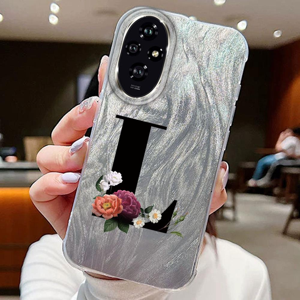 

Черный градиентный чехол с буквами AZ и цветком для Huawei Honor 400 200 Lite 200pro X9a X9c X8a, чехлы для телефонов, мягкий силиконовый бампер, жесткая задняя крышка из ПК Honor 200 Pro белый