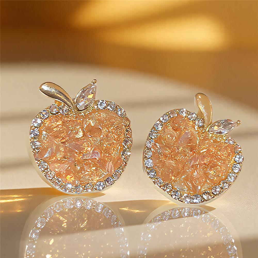 

White Champagne Zircon Stone Small Apple Stud Earrings For Women Vintage Gold Color Wedding Jewelry Gifts