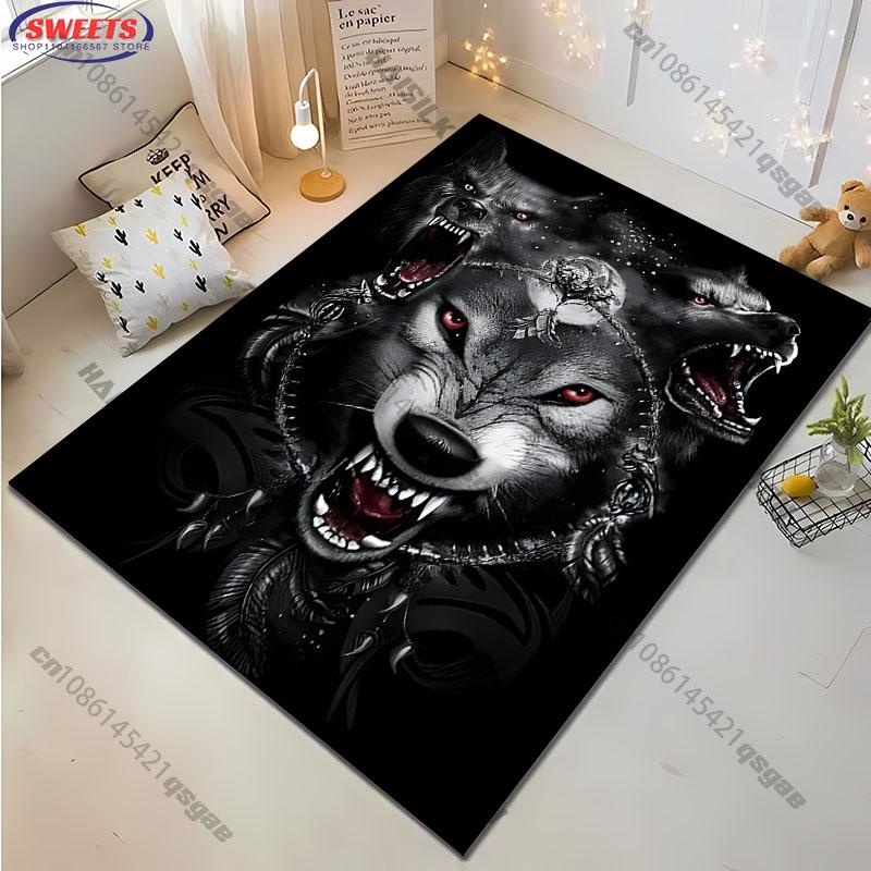 Colorful Dreamcatcher Rug with Wolf and Flowers carpet for home sofa bedroom, gift