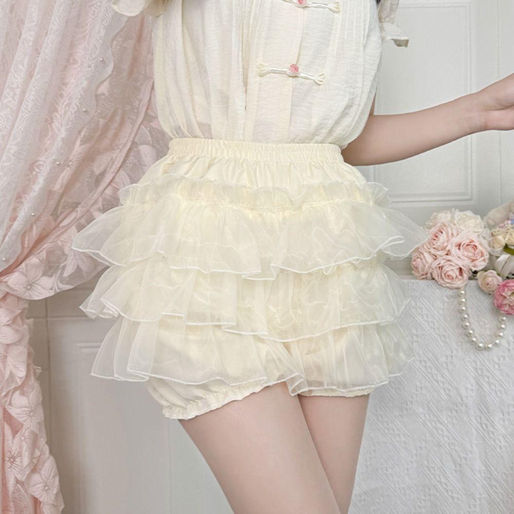 Anti Exposure JK Petticoat Elastic Tutu Puffy Skirt Comfortable Lace Pumpkin Pants Women