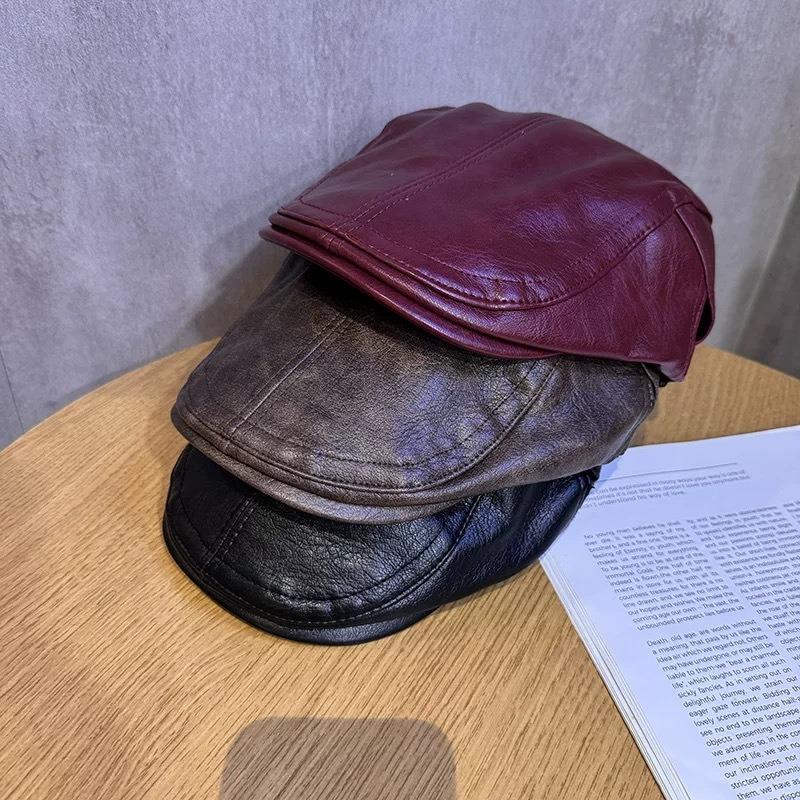 Spring and Autumn New Anti-wearing Leather Forward Hat Spice Girl Personality Niche Beret