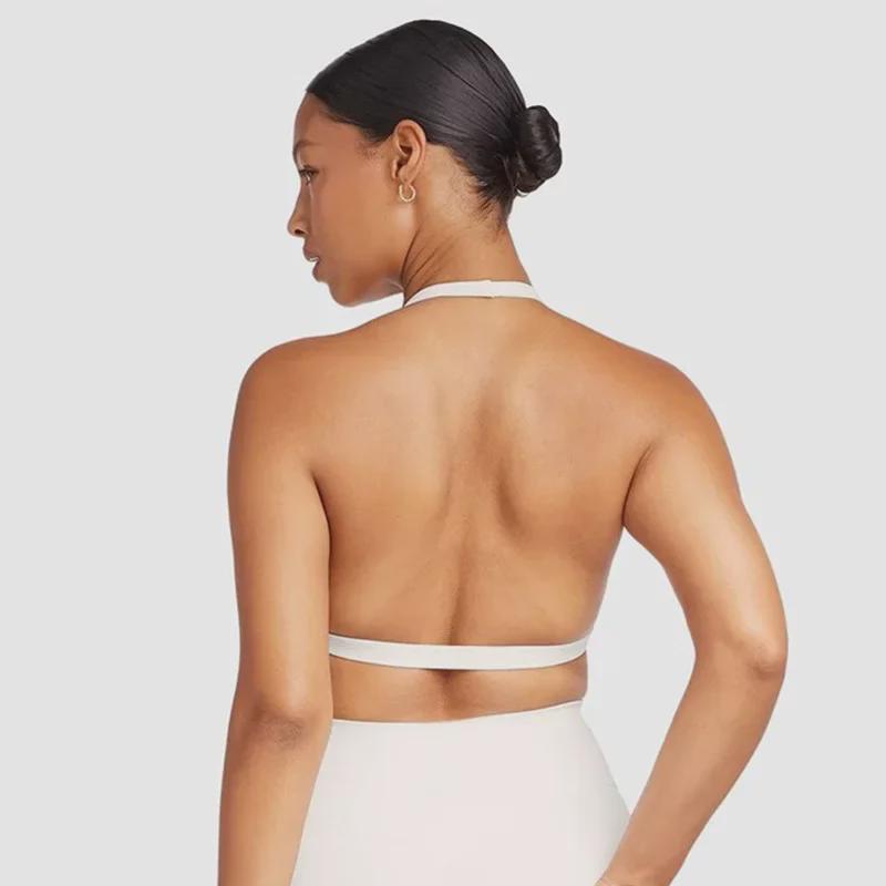 Breathable V-Neck Halter Sports Bra with Open Back - No Steel Rings, Perfect for Yoga & Fitness