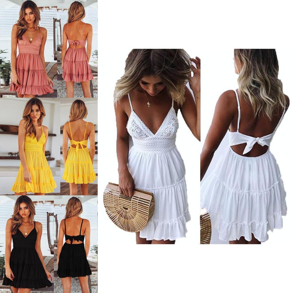 Stylish Women Summer Boho Short Mini Dress For Evening Cocktail And Beach Parties