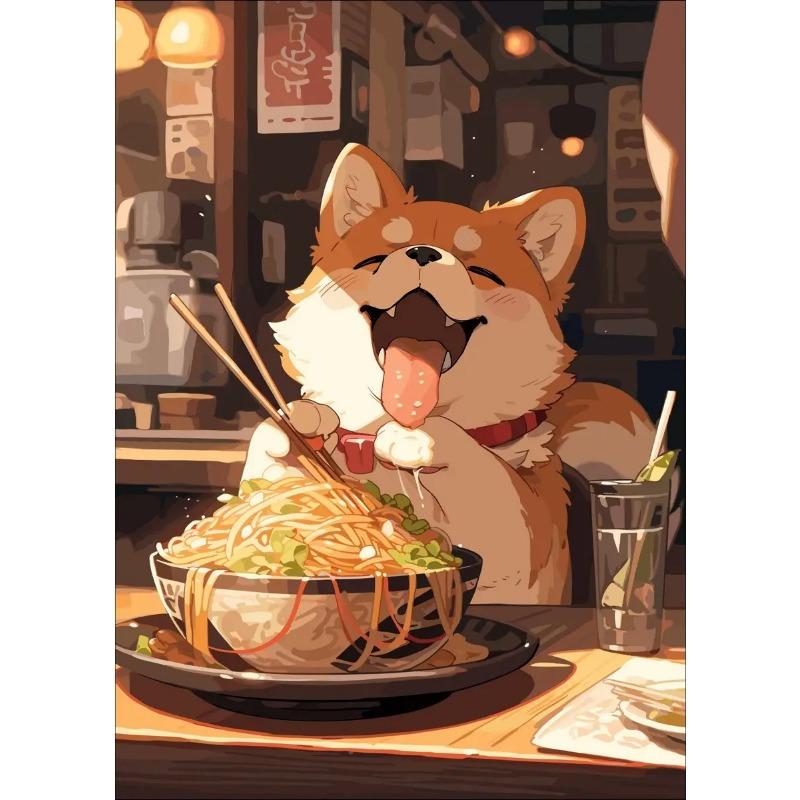Japanese Noodle Dog Cat Funny Kitchen Ramen Noodles Poster Wall Art Prints Canvas Painting Pictures for Restaurant Home Decor