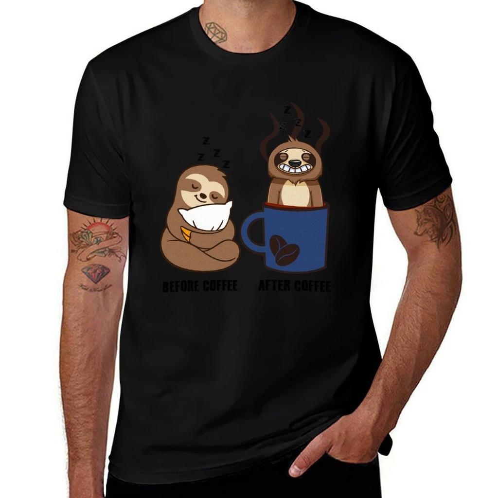 Sloth Before Coffee After Coffee Tshirt Casual Basic Street Style Tshirt