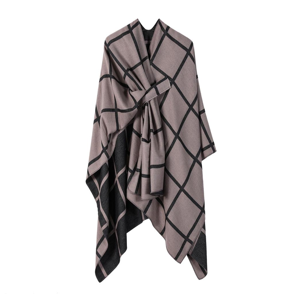 European & American Solid Color Imitation Cashmere Shawl Cape - Women's Autumn/Winter Warm Outerwear Scarf