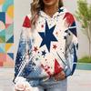 Women Plus Size Blue Star Printed Long Sleeve Drawstring Hood Pullover Hoodie With Kangaroo Pocket