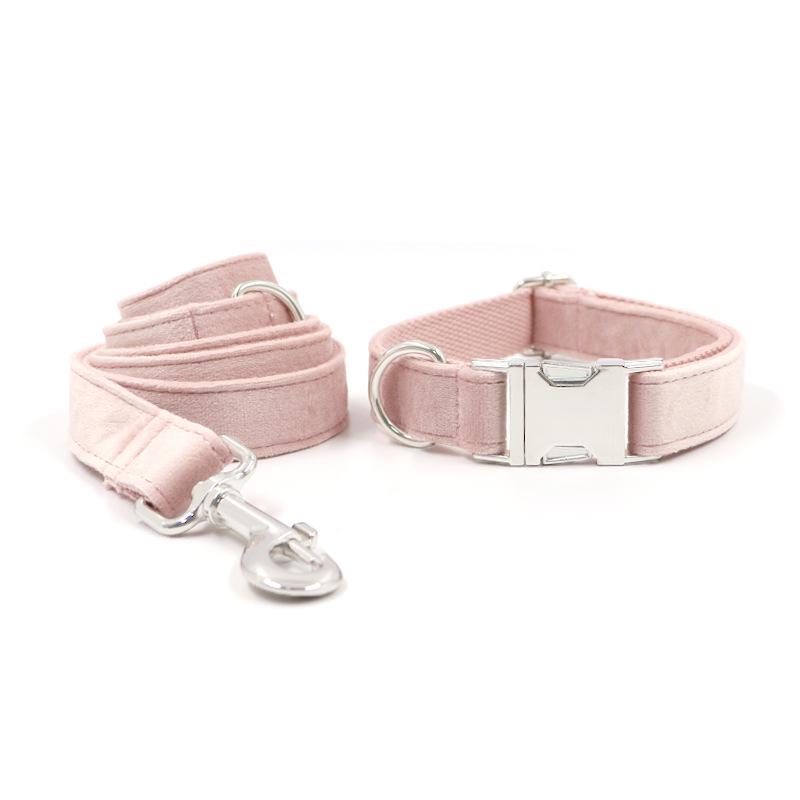 Princess Pink Thick Fur Adjustable Dog Collar & Leash Set with Engravable Tag L