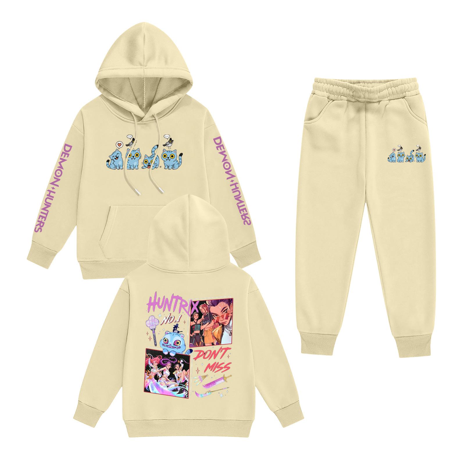 

Kids Long Sleeve Loose Pullover Letter Print Drawstring Hooded Sweatshirt Sweatpants Set 140