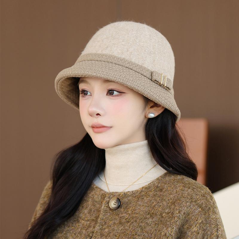 In The Elderly Autumn and Winter Bucket Hat Female British Style Top Hat Warm Woolen Bucket Hat Fashion Basin Hat