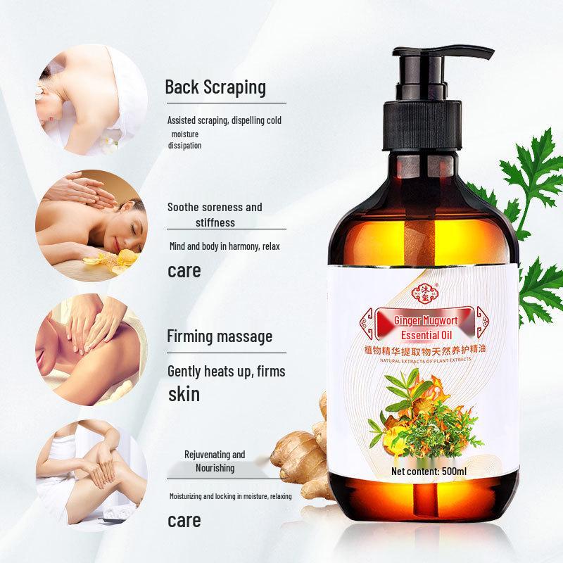 Muxi 500ml Pelin Otu ve Zencefil Tam Vücut Masaj Yağı - Meridyen, Boyun, Yüz, Omuzlar ve Sırt için.